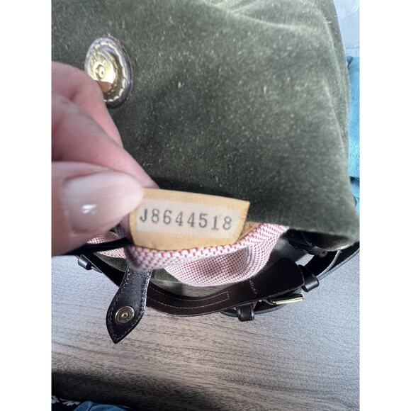 Dooney & Bourke Green Suede Bucket Bag | Vintage Leather Trim Purse - Picture 6 of 14